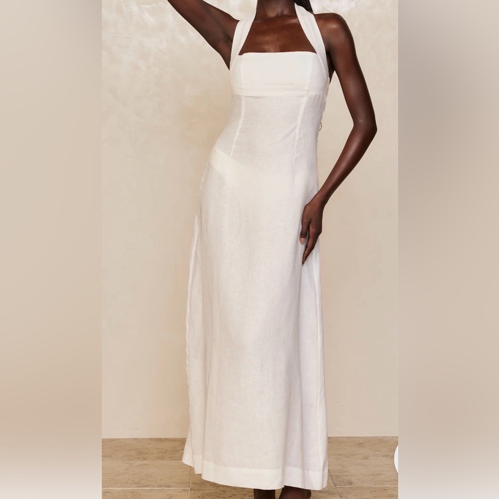 Monday Swimwear,Elegant White Halter Maxi Dress